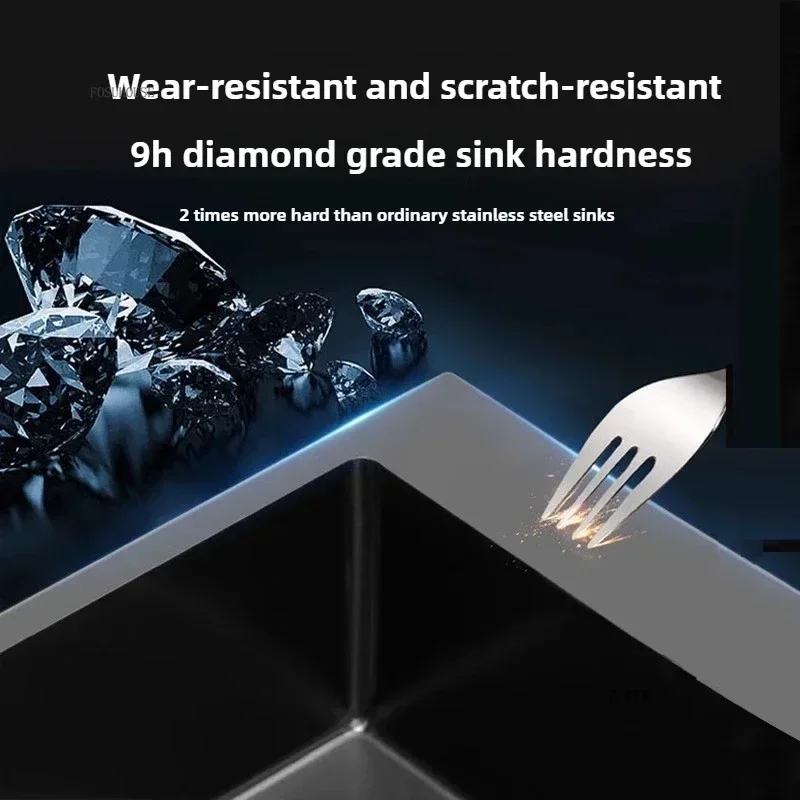 Thickened 304 Stainless Steel Sink Large Capacity Kitchen Sink Single Bowl Black Nano Washbasin Home Countertop Dishwashing