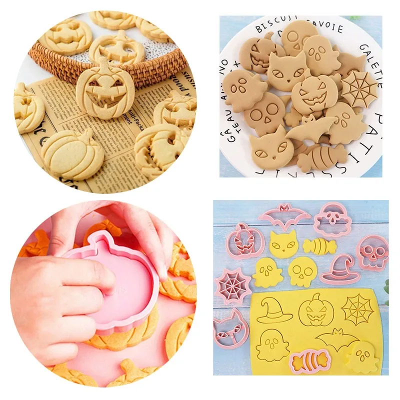Halloween Cookie Cutter Set Ghost Pumpkin Bat Skull Fondant Biscuit Molds DIY Baking Cake Decorating Tools for Halloween Party