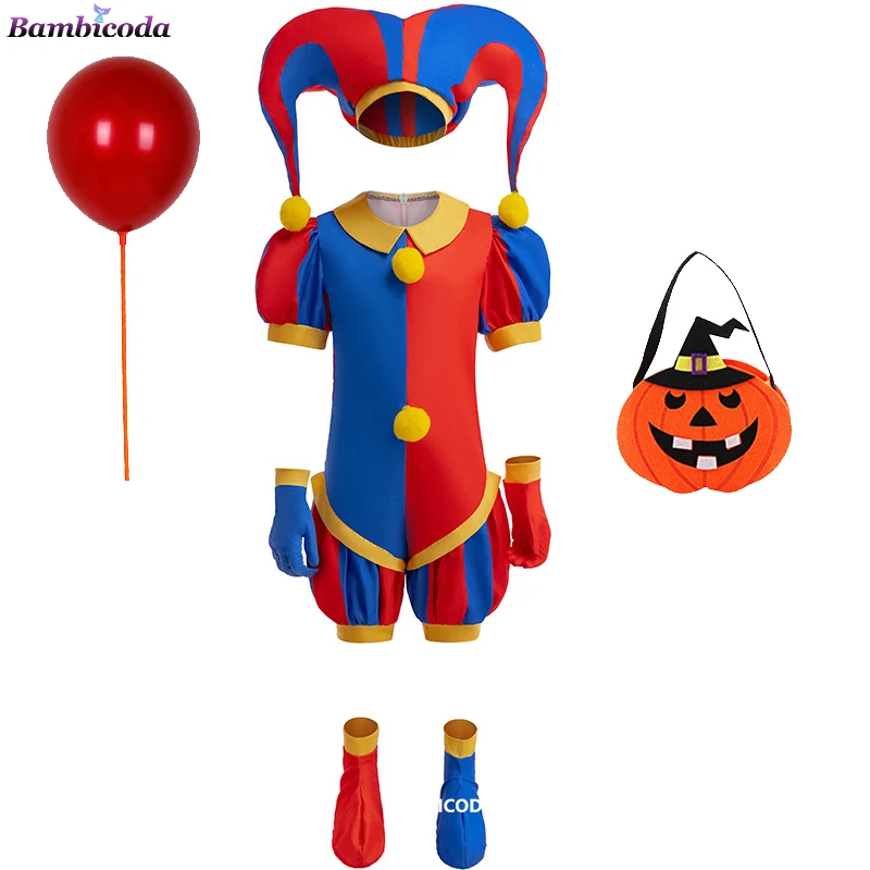 thumbnail image 1 of Disfraz de Cosplay de Anime Pomni The Amazing Digital Circus 2024, mono para niños, traje de Halloween, disfraz de Purim para niños, disfraz de dibujos animados para Cosplay, 1 of 5