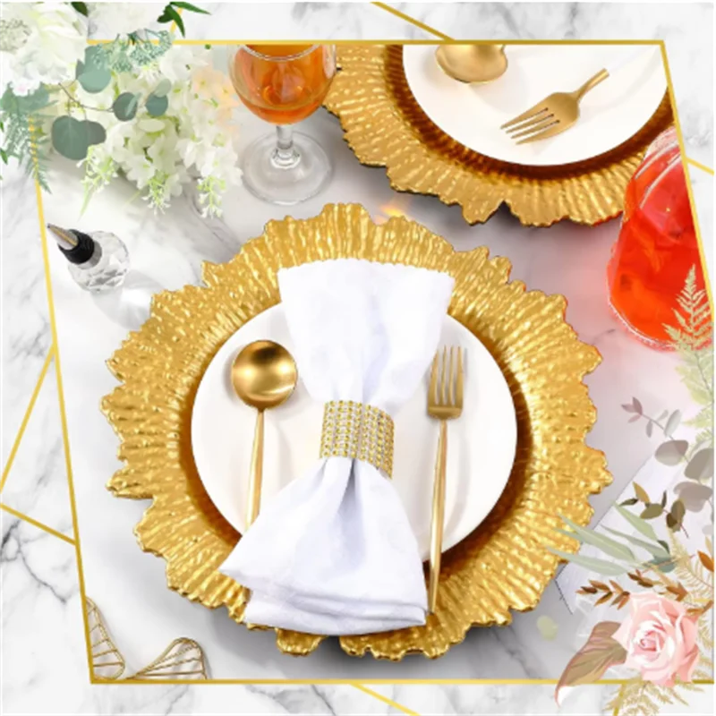 50Pcs Charger Plates, Round Gold Salad Reef Plate for Dinner Plates,Wedding,Party Elegant Decoration 3