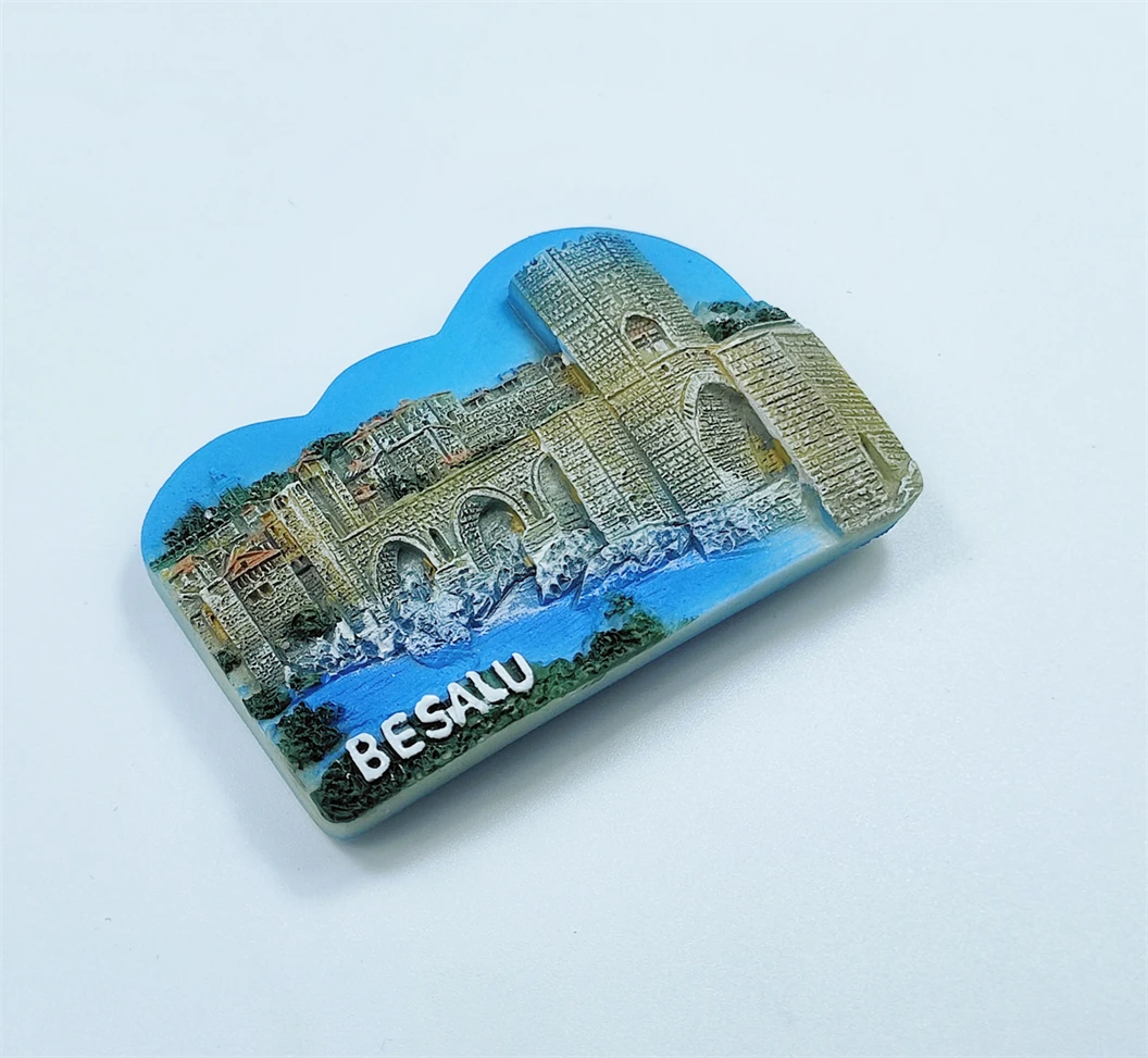 Besalu 스페인 3D 냉장고 자석 기념품 선물, 송진 수제 Besalu 냉장고 자석, 가정 및 주방 장식 컬렉션
