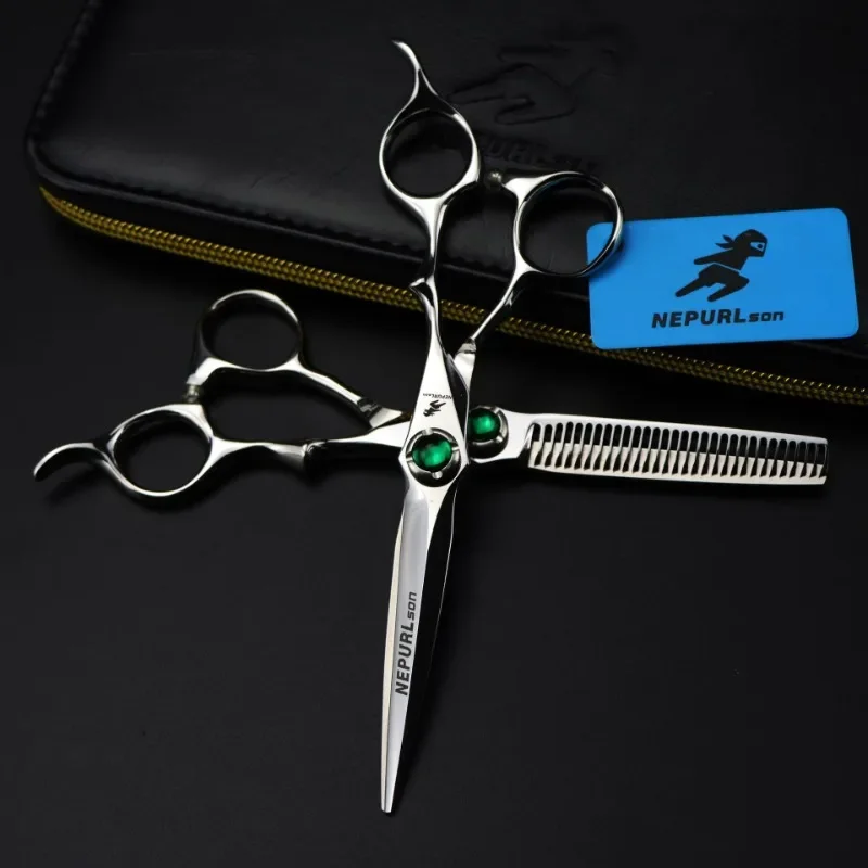 

Professional JP440c Steel 6 '' Green Gem Hair Scissors Cutting Barber Tools Tiger Haircut Thinning Shears Hairdresser Scissors