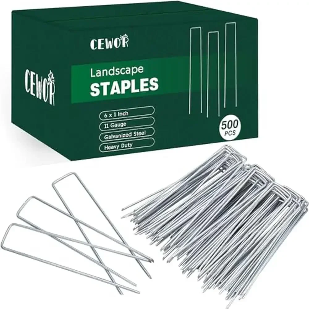 500 Pack 6" Heavy-Duty Galvanized Garden Staples Landscape Pins Ground Stakes Weed Barrier