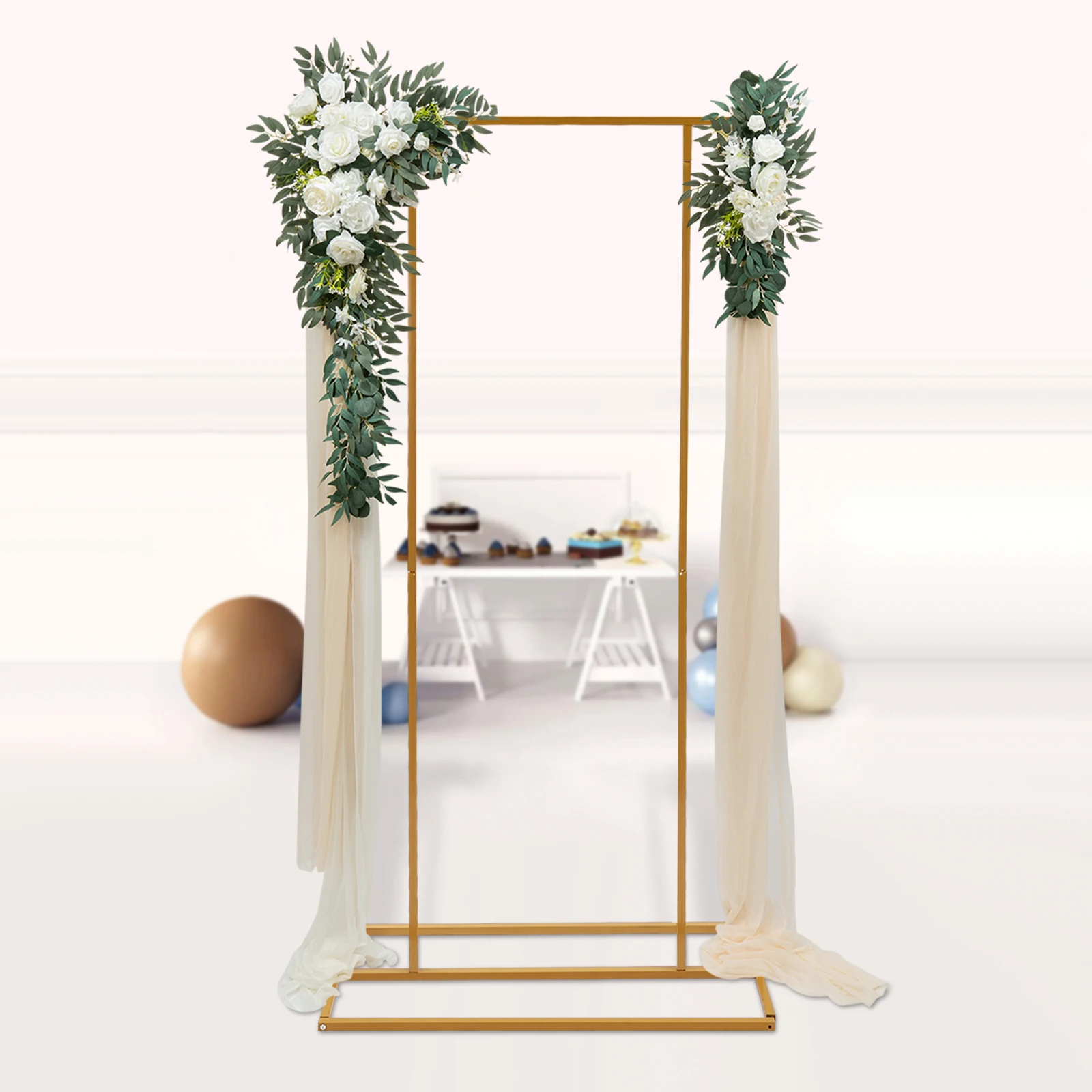 2m Golden Wedding Backdrop Stand 6.56ft Balloon Flower Rack Durable Party Stage DIY Decor Frame