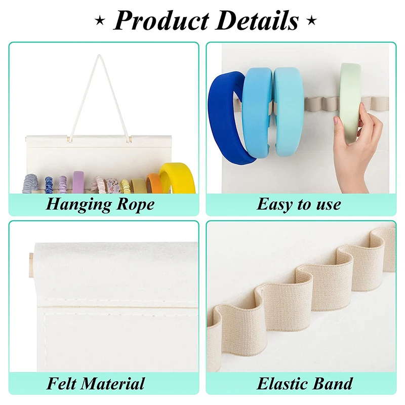 Filz Stirnbänder Veranstalter hängen Wand Stirnband Halter für Frauen Mädchen Haars chleife Lagerung Haarnadeln Haarschmuck Display Stand – Detail 10