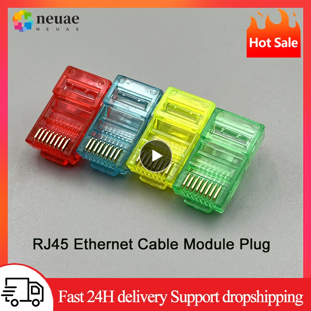 

100PCS/Bag RJ45 Ethernet Cables Module Plug Network Connector RJ-45 Crystal Heads Color Gold Plated Cable Cat5e Cable Modules