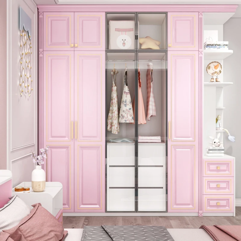 Bedroom Clothes Children's Wardrobes Pink Cabinet Storage Organizer Mobile Shelves Meuble De Rangement Modern Furniture CY50CW