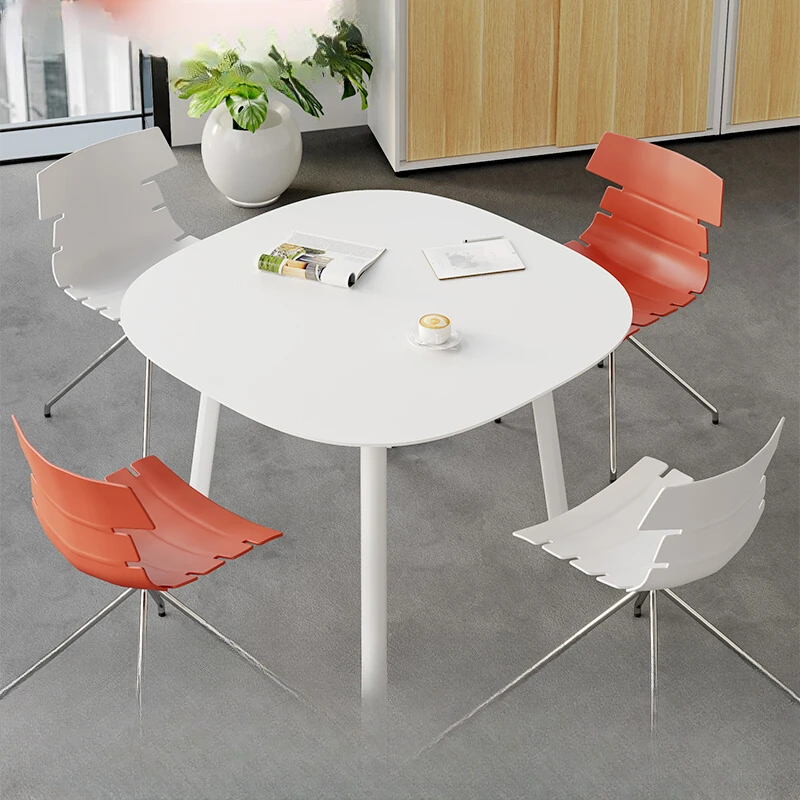 Small circular arc office negotiation table minimalist modern reception conference table furniture leisure table and chair meeting room solid wood leather round table small conference table for 6 people simple modern reception table negotiation