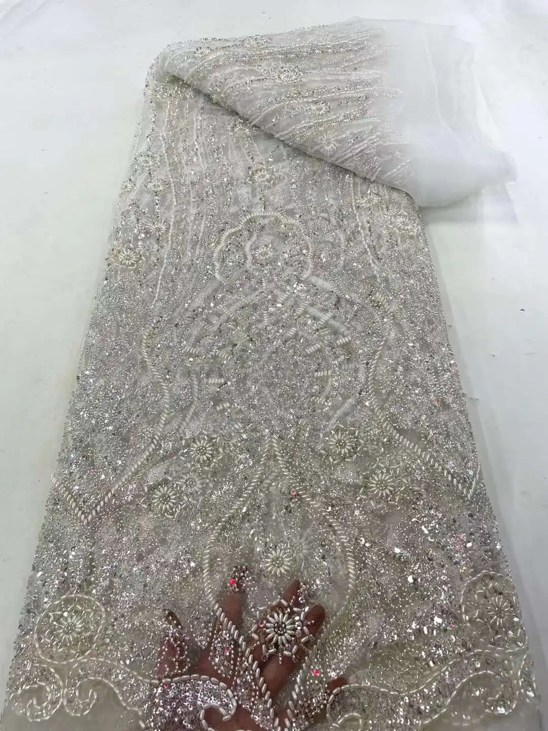 

Nigerian Lace Fabric Sequins Embroidery Groom African Lace Bridal High Quality Elegant Beads French Tulle Lace Fabric Wedding
