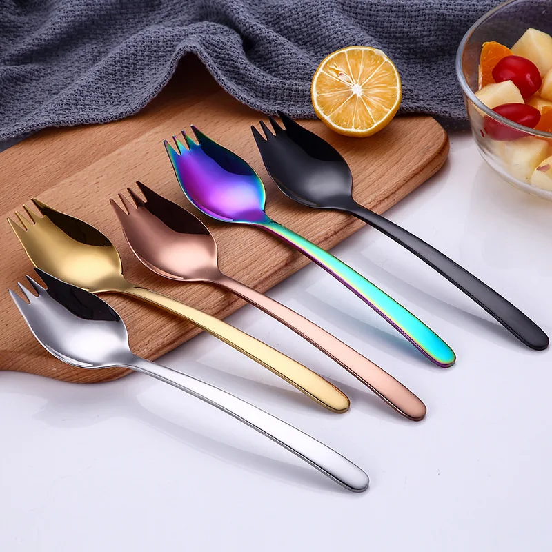 

304 Stainless Steel Salad Sever 2 in 1 European Style Salad Spoon Fork For Dessert Pasta Fruit Gold Salad Servers Tableware