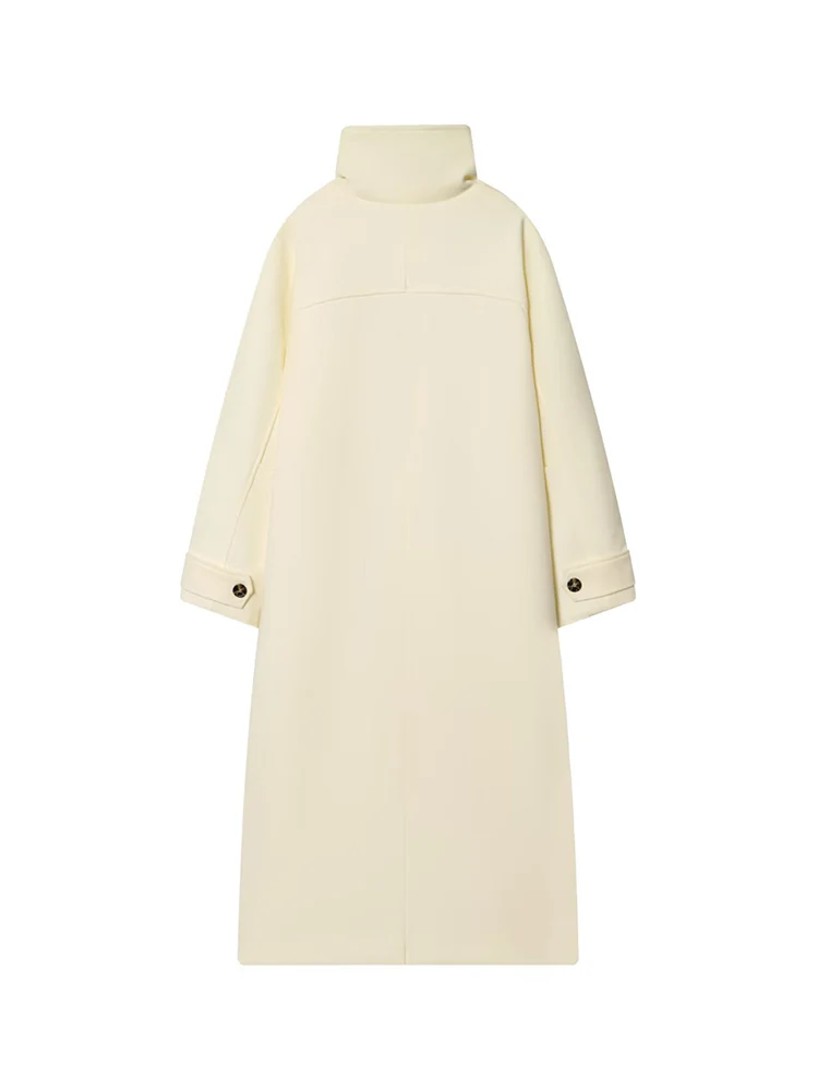 Casual Women Stand Collar Woolen Long Coat Elegant Solid Long Sleeve Single Breasted Jacket Autumn Winter New Female Coats