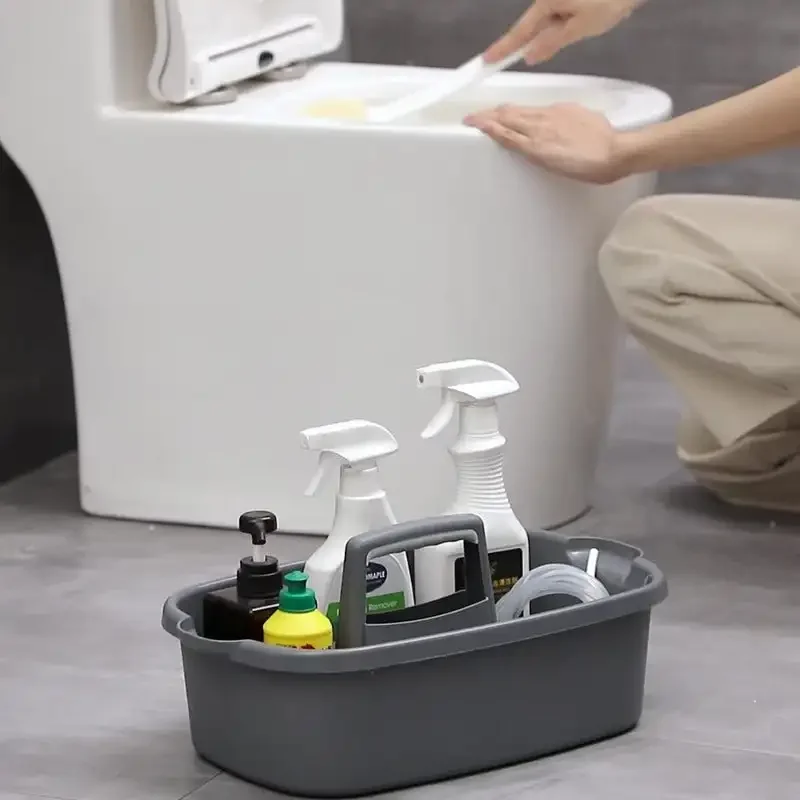 Cleaning Supplies Caddy Portable Shower Basket Supply Organizer with Handle Plastic Bucket Tool Storage Dark Gray