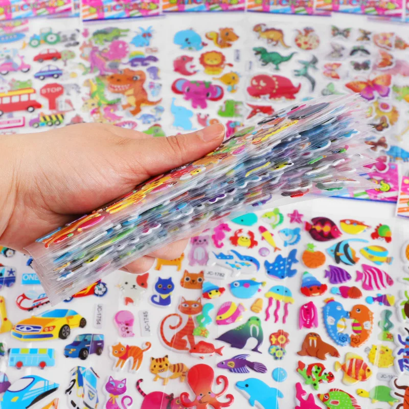 10Sheets 3D Bubble Stickers Cartoon Animal Cars Sticker Kids Boy Girl Birthday Party Favors Pinata Fillers Scrapbooking Gift Toy