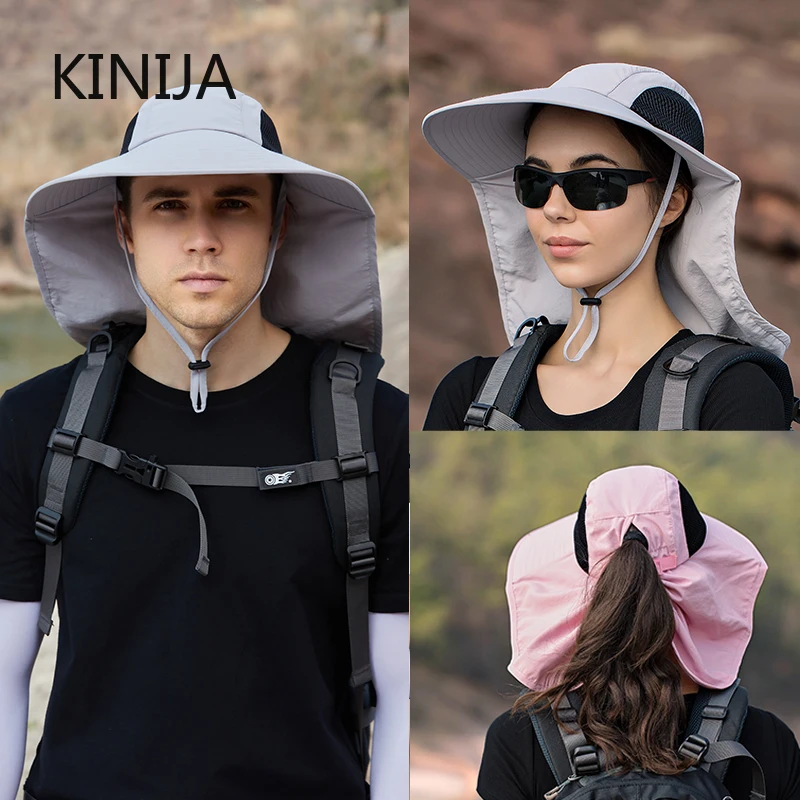 

Sun Visors for Women Summer Men Neck Protection Shawl Hat Lady Ponytail Cap Outdoor Hiking Climbing Fishing Wide Brim Bucket Hat