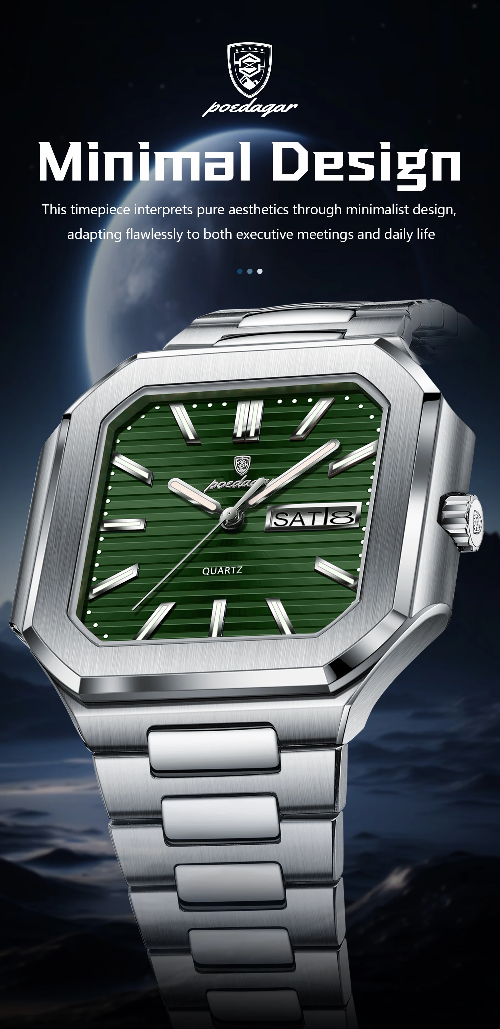 Square Men’s Quartz Watch With Date & Week Display Waterproof_voghion.com