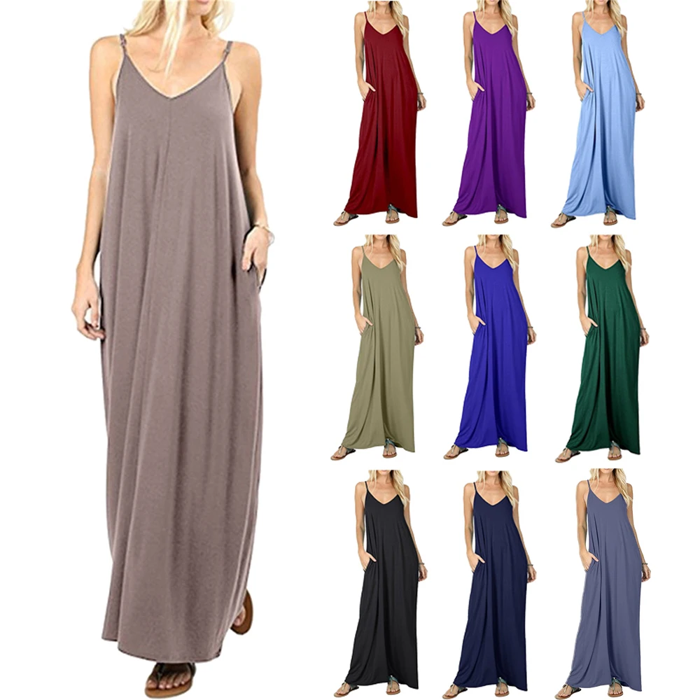 

Womens Clothing Sleeveless Summer Maxi Dresses Europe and the United States Hot Sale Long Loose Braces Dresses