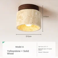 Led Ceiling Lamp Surface Mounted Downlight Japanese Style Stone Wood Light Round 110V220V For Living Room Corridor Porch Balcony 4
