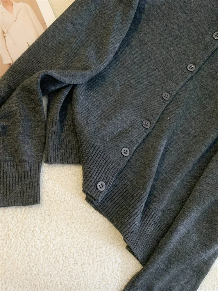 Female Sweater Knit Cardigan Coat Casual Loose Long Sleeve Patchwork Solid Scoop Neck Outwear Autumn Knitwear Coat Ladies