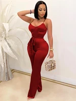HBLL Women's Sexy Jumpsuits Clubwear Elegant Party Rompers High Waisted Wide Leg Pants One Piece Sleeveless Jumpsuit with Belt - Image 3