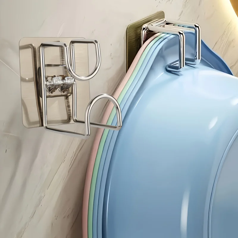 ตะขออ่างล้างหน้าสแตนเลส 1 ชิ้น - ไม่ต้องเจาะ, ชั้นเก็บของติดผนังห้องน้ํา, การออกแบบอย่างมีสไตล์สําหรับแขวน 1