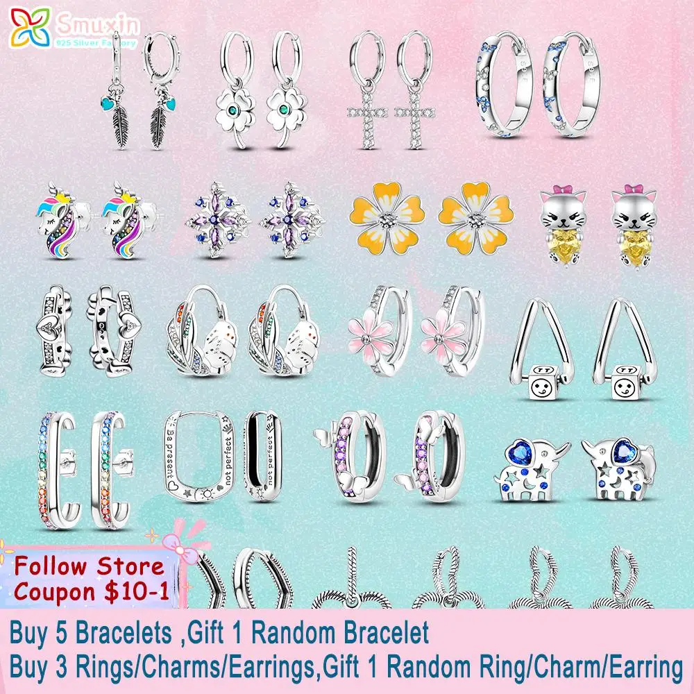 

Smuxin 925 Sterling Silver Love Heart Openwork U imprint Hoop Earrings Snowflake Elephant Stud Earrings Fashion Women Earrings