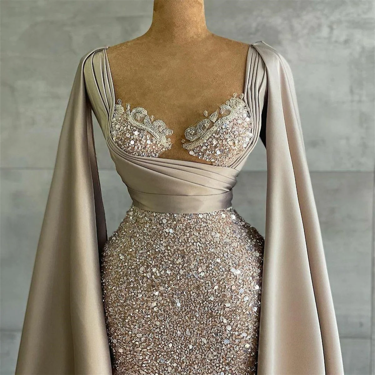 Abiti Da Sera Con Paillettes Glitter Arabi Con Mantello In Pizzo Arricciato Sweetheart Prom Party Abiti Da Donna Formali Robe De Soirée De Mariage