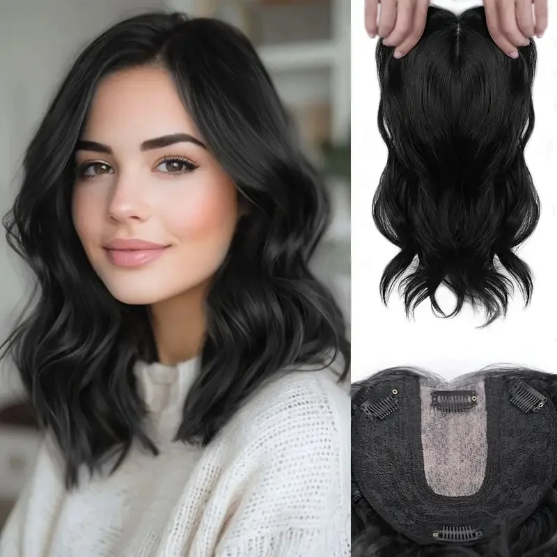 Honey Blonde Wavy Hair Topper with Bangs