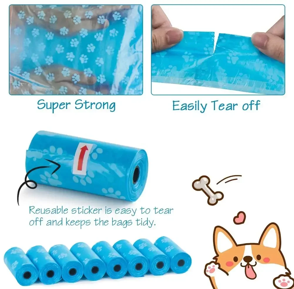 Dog Poop Bag Dispenser Disposable Pet Poop Bags Dog Poop Bag Bone Dispenser with Leash Clip 5Roll(75Pcs) Bags