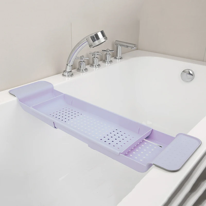 Retractable Bathtub Storage Rack Bath Tray Shelf Plastic Scalable Drain Rack Multi-function Towel Organizer Shelf Bathroom Tools