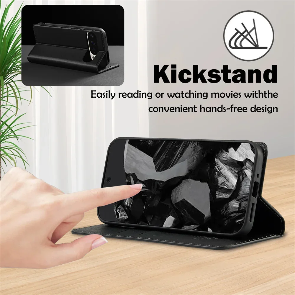 Leather Wallet Flip Case with Card Holder & Kickstand - Shockproof Protective Phone Cover