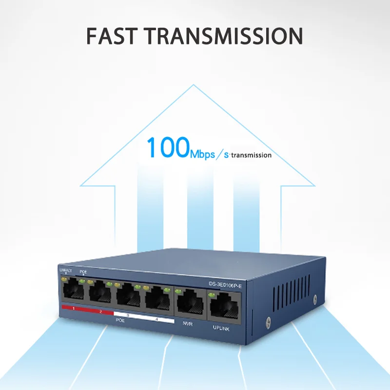 Hikvision POE Switch DS-3E0106P-E (4POE+2CH) 100Mbps Fast Ethernet Unmanaged RJ45 Port DC 48V for Security POE IP Camera NVR  6
