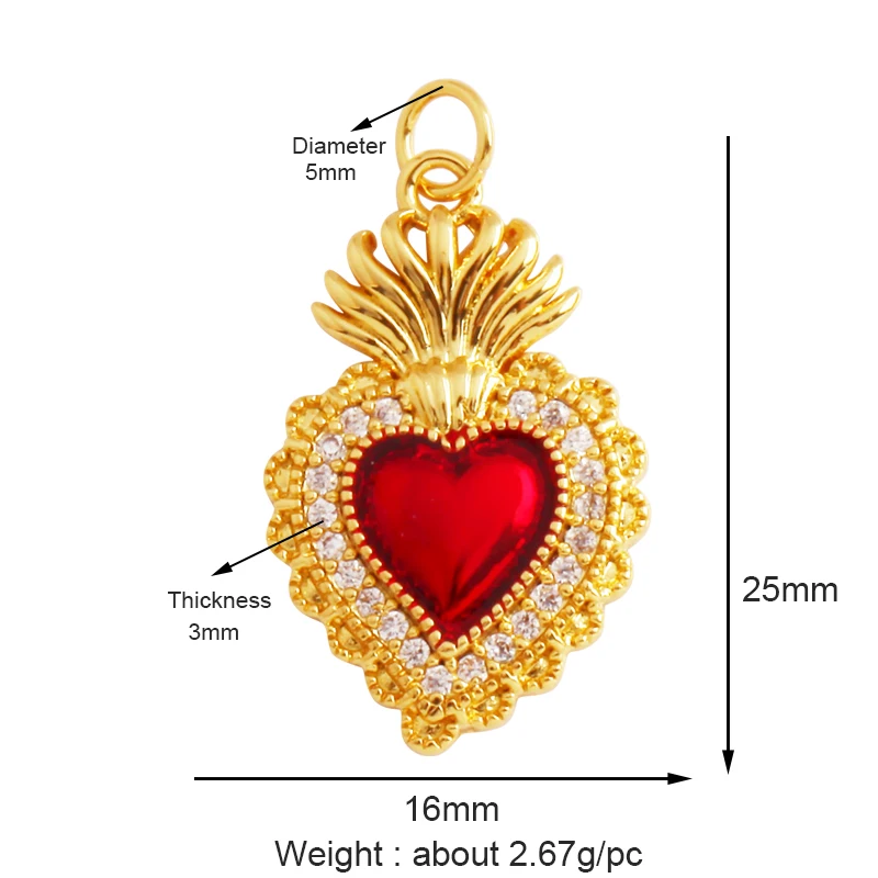 New in Sacred Red Heart Charm Victorian Love Zircon Charm