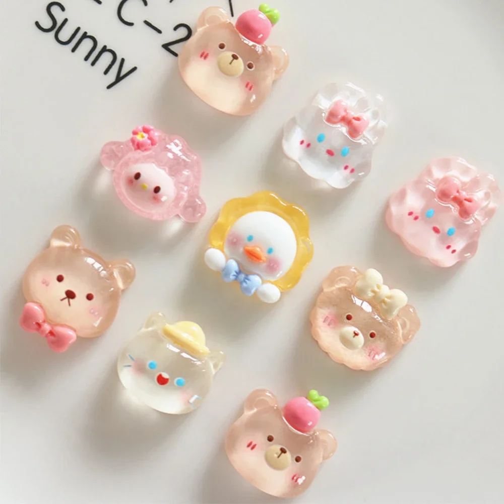 투명 오리 곰 송진 플랫 백 카보숑, 머리핀 전화 케이스 스크랩북 DIY 보석 공예 장식 액세서리, 10 개