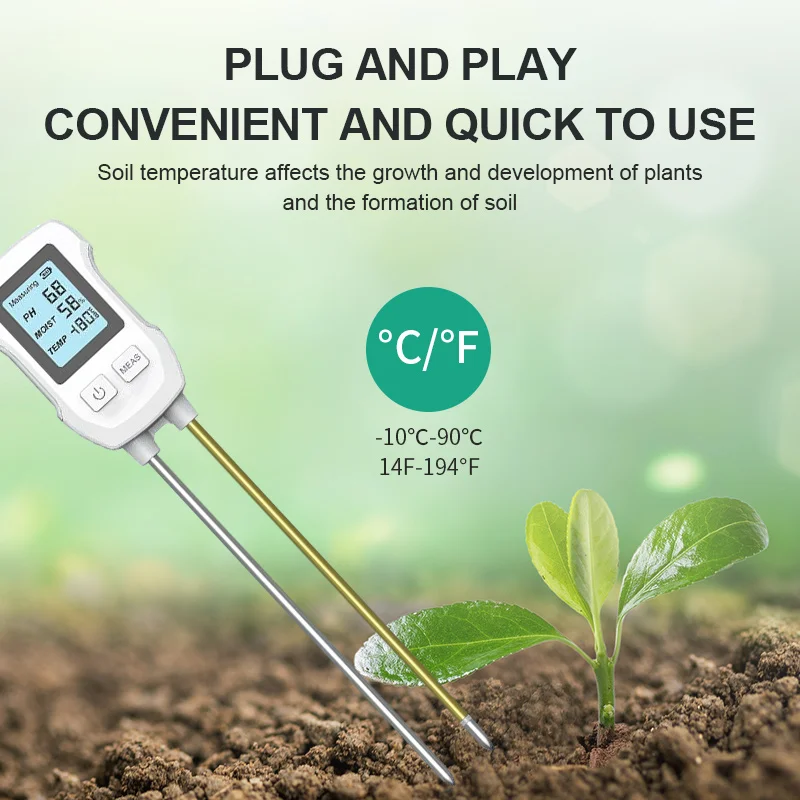 3 in1 Soil Tester PH/Moisture/Temp Digital LCD Meter Heat-resistant Metal Sensor Humidity Monitor for Flower Plants Gardening soil moisture sensor,soil tester
