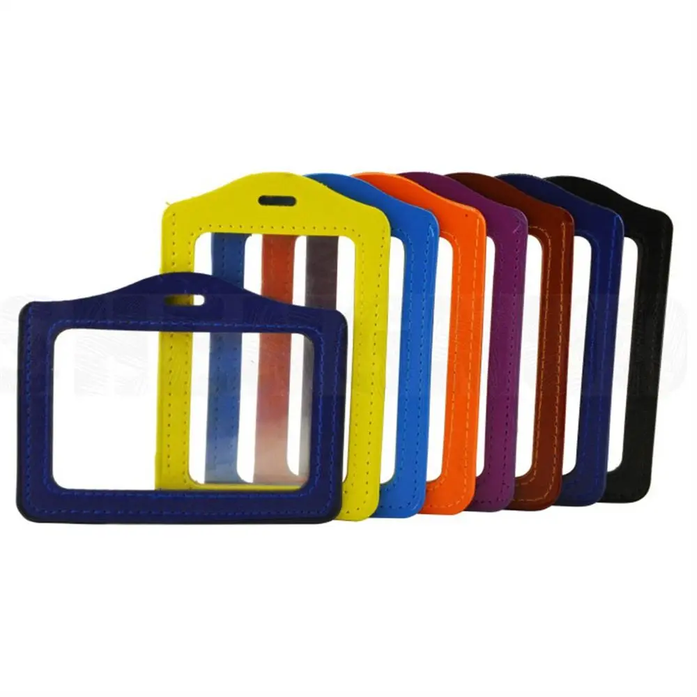 PU Leather ID Badge Case Transparent Work Identity Business Card Holder Bank Card Name Cover Office Supplies