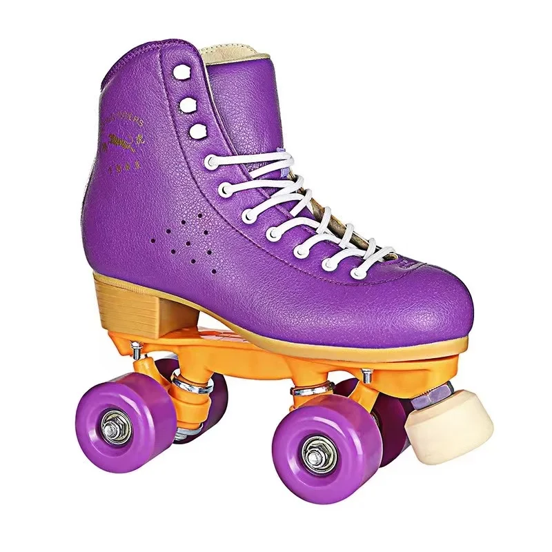 

High Quality Cowhide Leather Roller Skate Shoes Patines Double Row Sliding Inline Quad Skating Sneakers Training With 4 Wheels