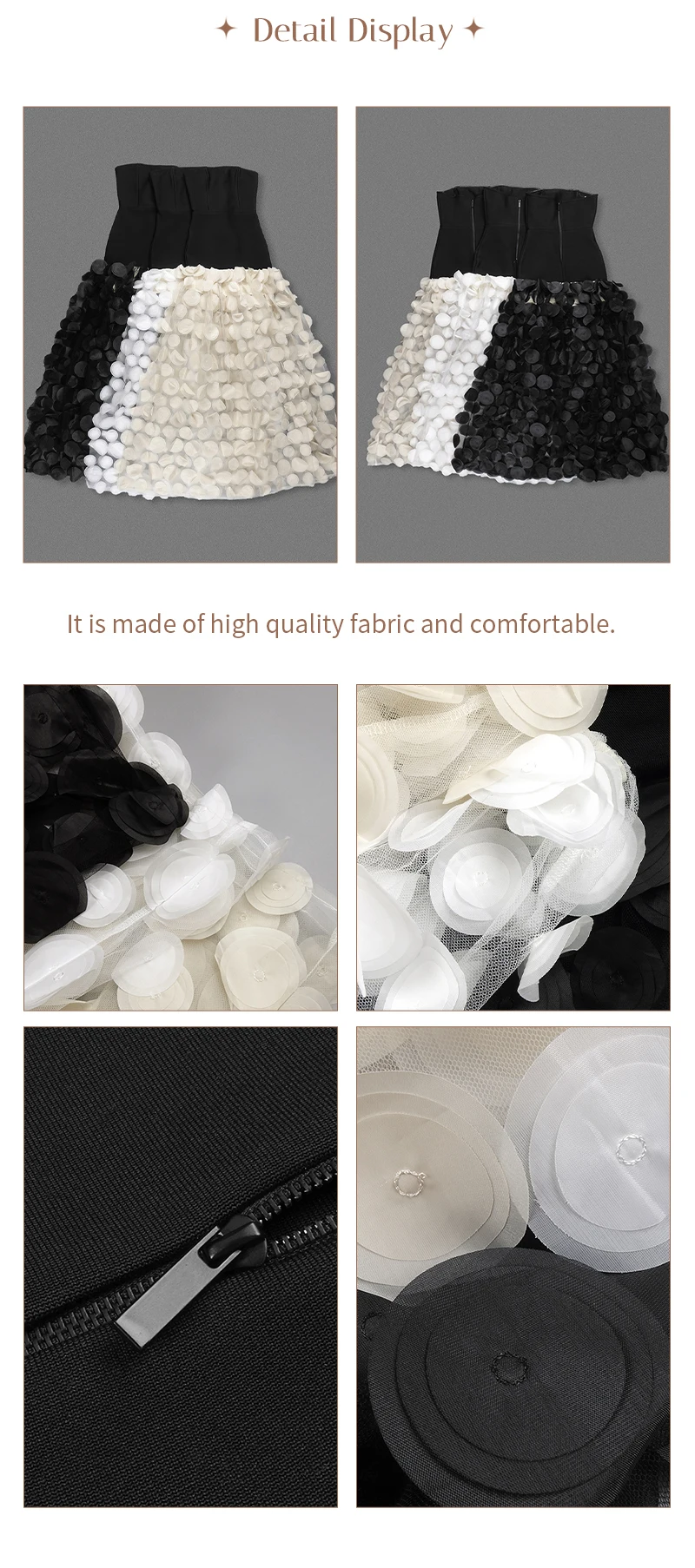 PB Damen Schulterfreies Spitzen-Verband-langes Ballkleid mit 3D-Kreisverzierungen, Netz-Patchwork, rückenfrei, Party-Abendkleid – Detail 5