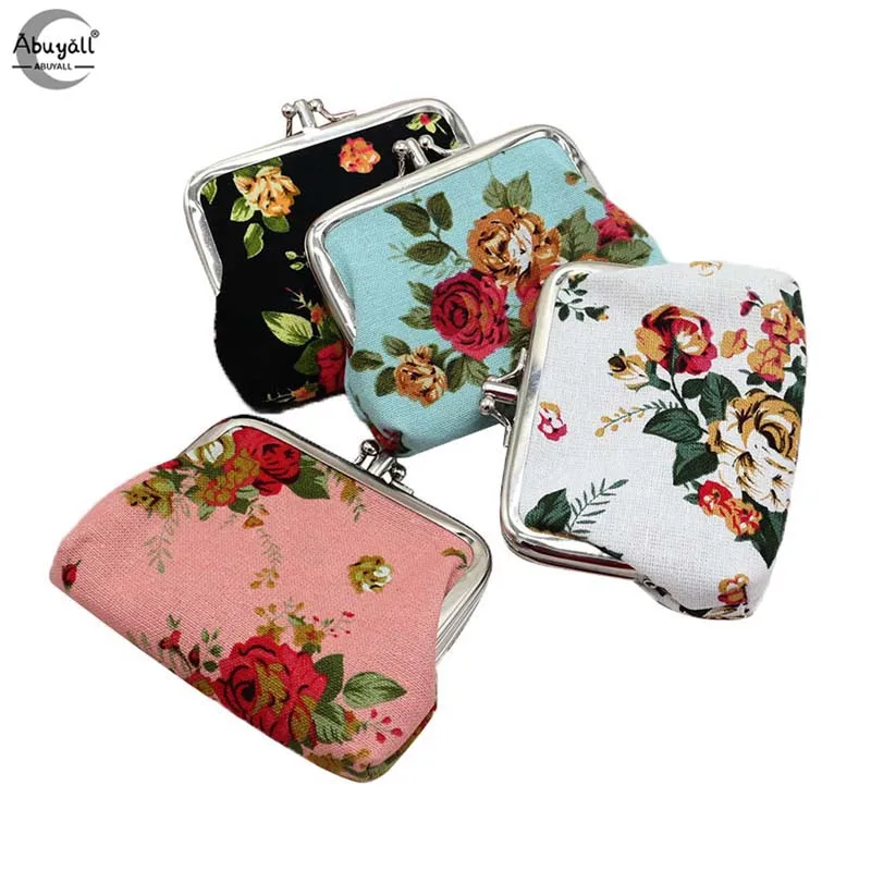 

4pc Floral Mini Buckle Clasp Coin Purse Wallet for Women Kiss Lock Card Holder Cute Small Change Pouch 4pc-2fold-fabric-flower
