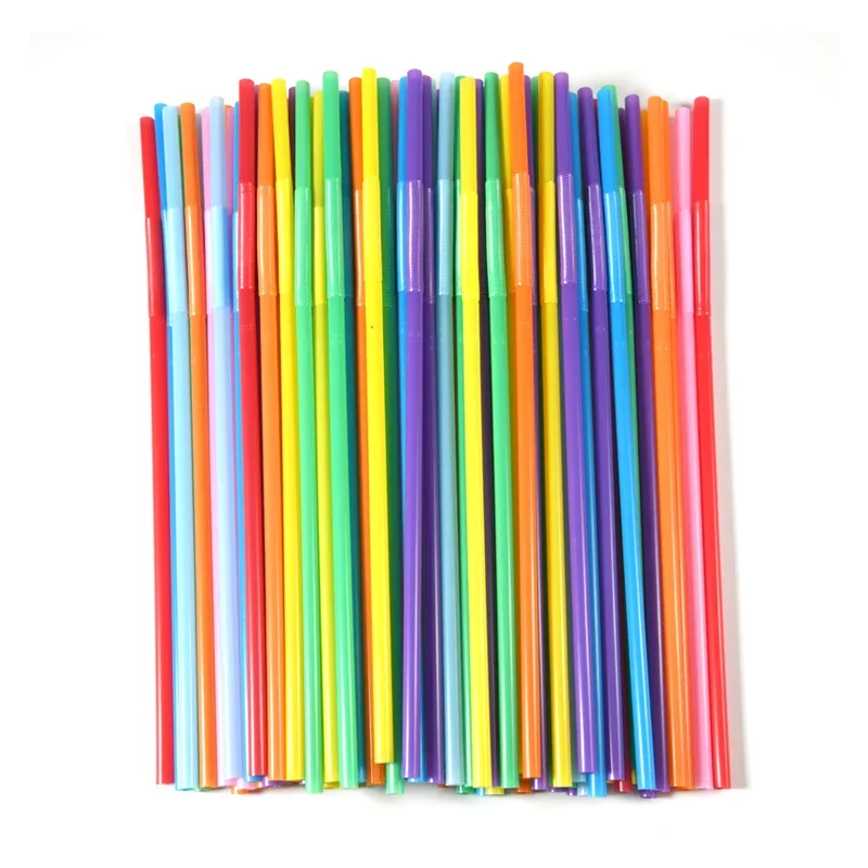 100Pcs Fluorescent Plastic Bendable Beverage Straws Wedding Decor Mixed Colors Party Supplies Disposable straws