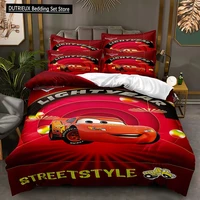 Ensemble de draps imprimés Lightning McQueen, motif de film automobile, literie confortable pour garçons et adultes, ensemble 3 pièces, taille complète 1