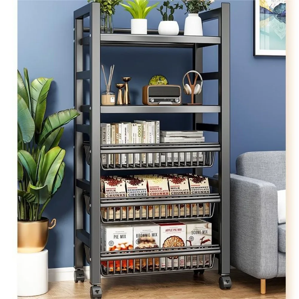 Kitchen Storage Utility Cart Floor Standing Multi-layer Vegetable Storage Rack Snack Rolling Cart Detachable Basket