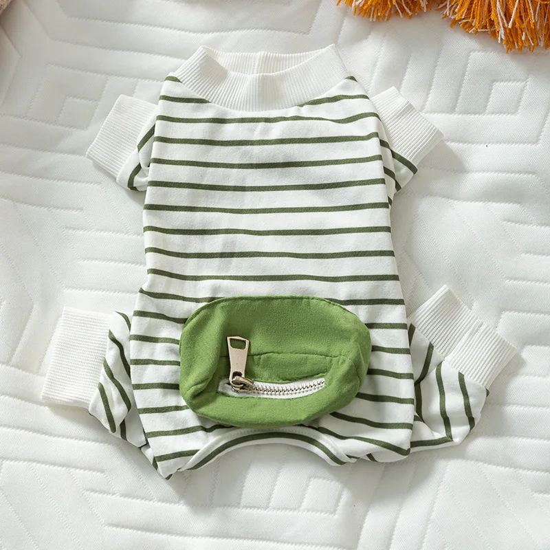 

Autumn and Winter Pet Clothes Striped Jumpsuit Pocket Small and Medium-sized Dog Fashion Pajamas Chihuahua Yorkshire Poodle