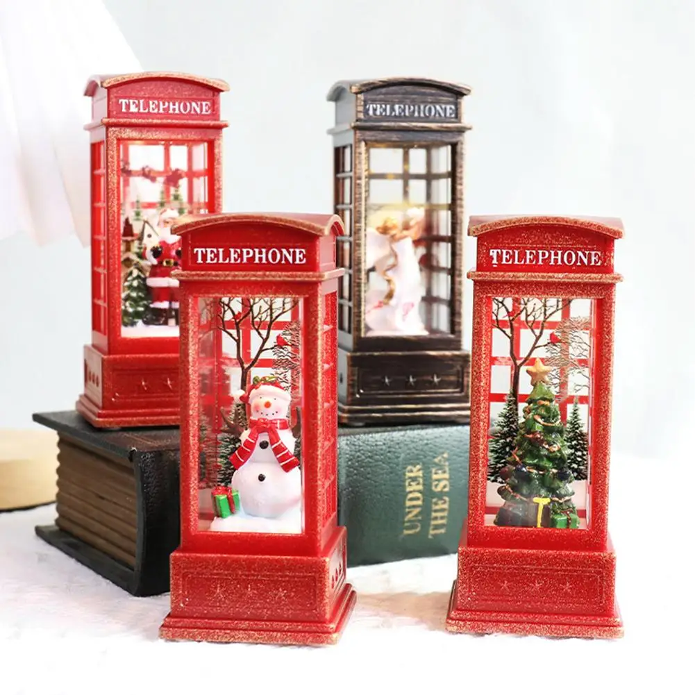 Lampade Per Decorazioni Natalizie Vintage Garden Night Light Pupazzo Di Neve Babbo Natale Light Up Glitter Phone Booth Ornament Regalo Di Natale All'A