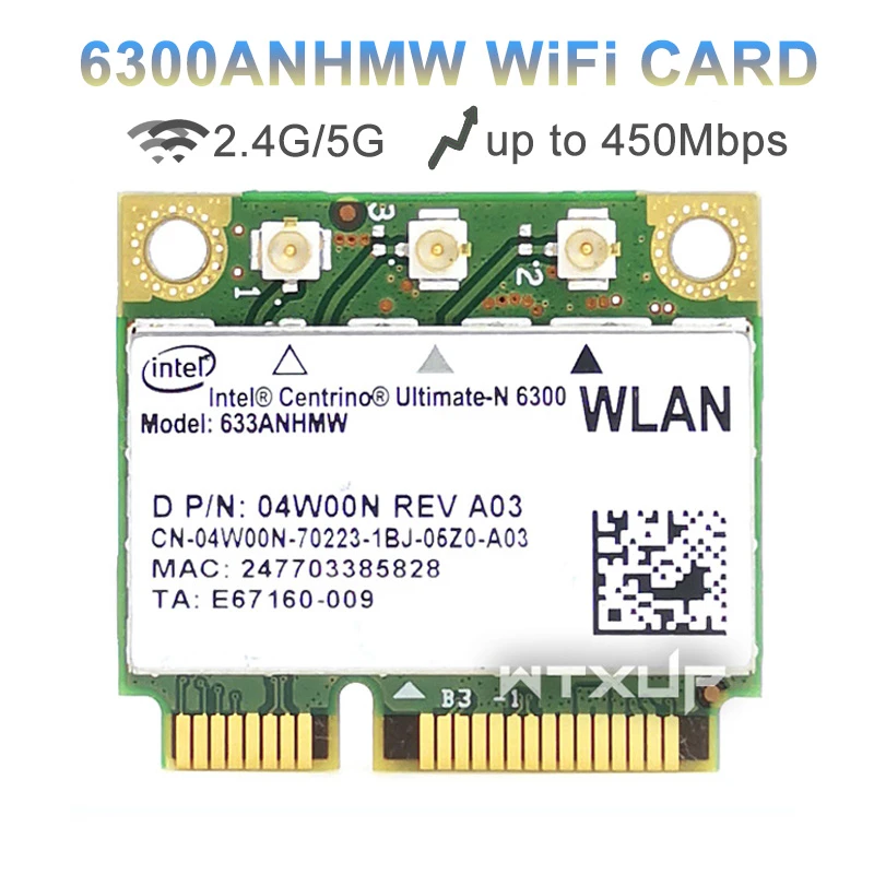 wifi card Dual band 450Mbps Mini Half PCI-e Wireless Wifi Card 633ANHMW 6300AGN for Intel Ultimate-N 6300  for Acer/Asus/Dell laptop lan adapter for mobile