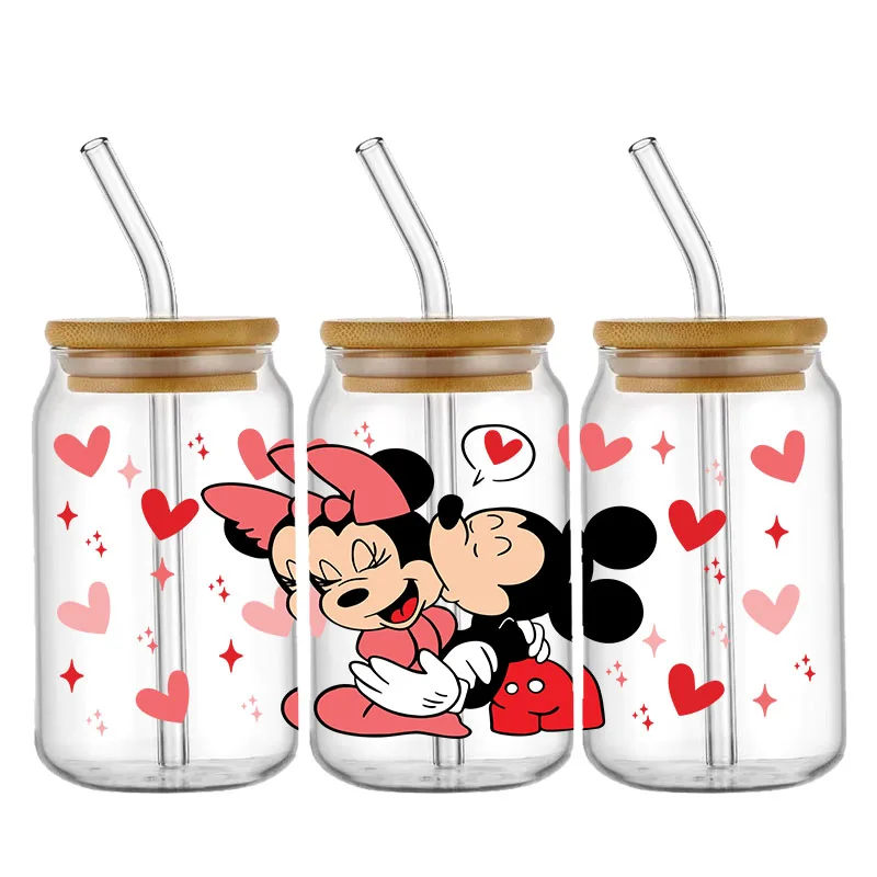 Pegatina de Disney Winnie the Pooh Mickey UV DTF para envoltura de taza de 16oz, pegatina de transferencia, etiqueta personalizada, logotipo DIY, autoadhesivo