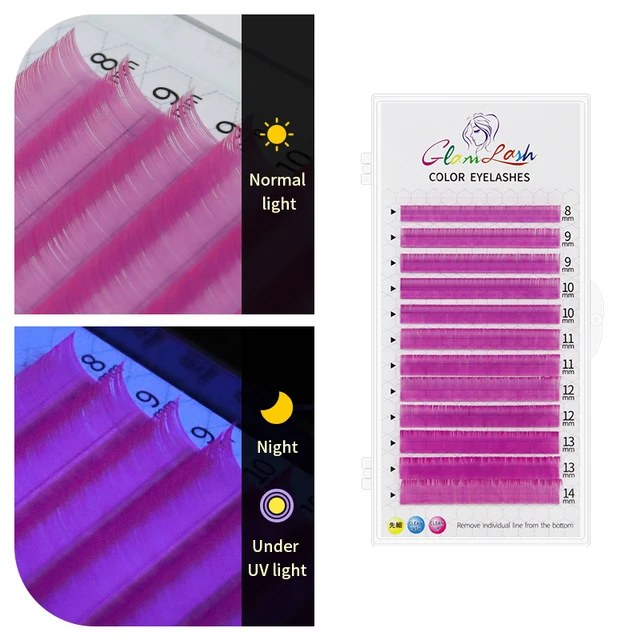 GLAMLASH Color Lash Purple Blue Brown Green Red White Pink Yellow Eyelash Extensions Individual False Colored Mink Lashes Makeup UV Purple