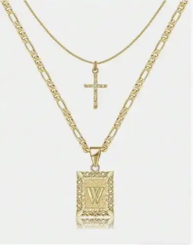 Letter Necklace Layered Initial Cross Necklace, Layering Square Letter Pendant Figaro Chain Cross Choker  for Women Girls
﻿ - Image 23