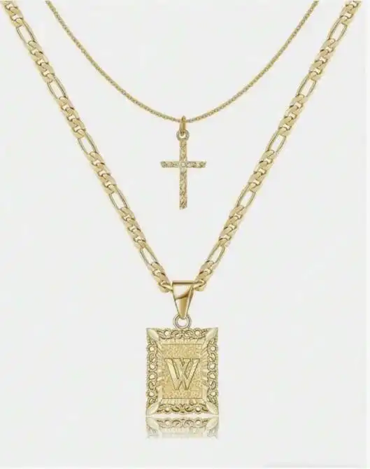 Letter Necklace Layered Initial Cross Necklace, Layering Square Letter Pendant Figaro Chain Cross Choker  for Women Girls
﻿ - Image 23