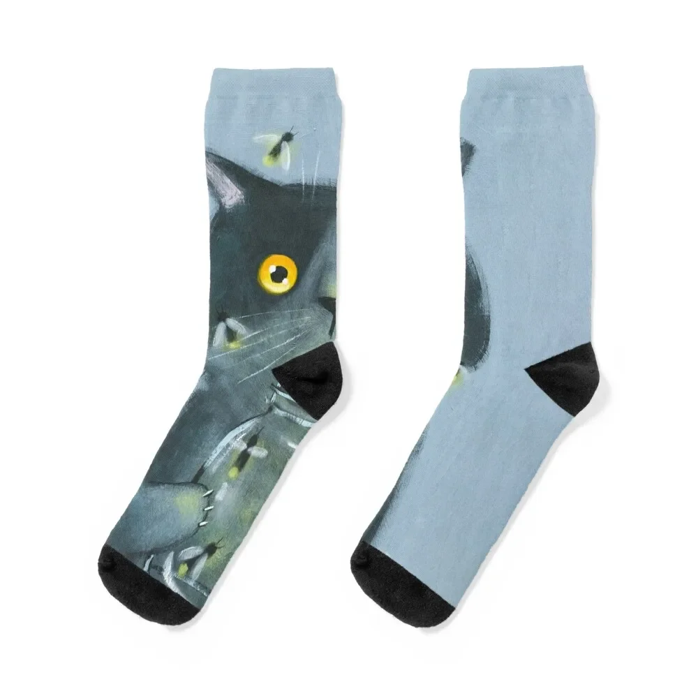 

Cat With Jar of Fireflies Socks luxury basketball Woman Socks Men's