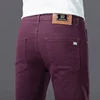Red Wine Color Slim Fit Men's Jeans Elastic Casual Spring Summer New Style Small Foot Fashionable Male Pants